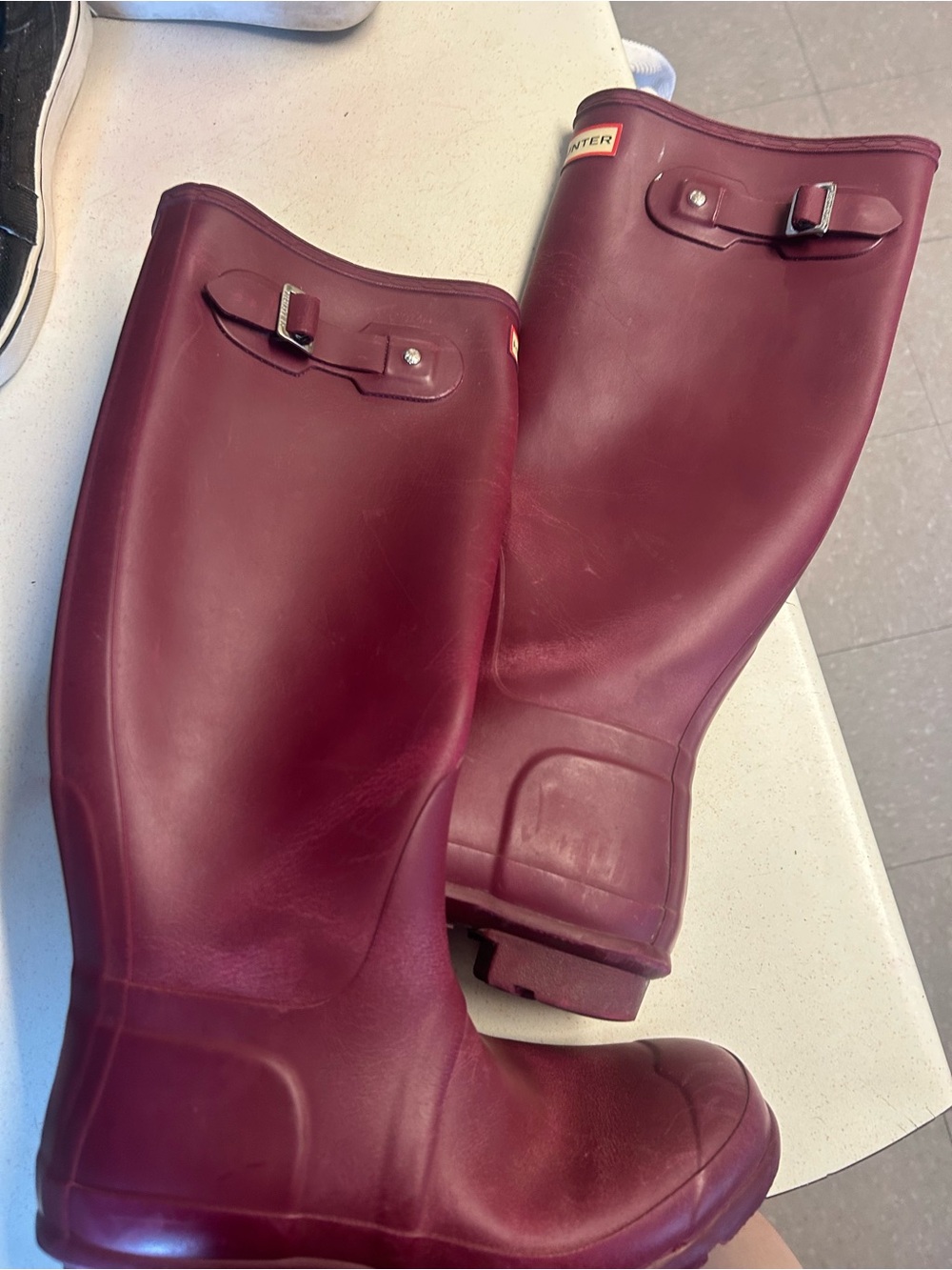 Hunter Burgundy Knee-High Rubber Rain Boots